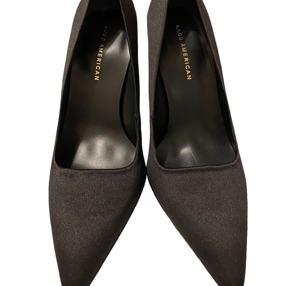NEW Good American Black Satin Pumps Heels 4” high - Picture 2 of 7